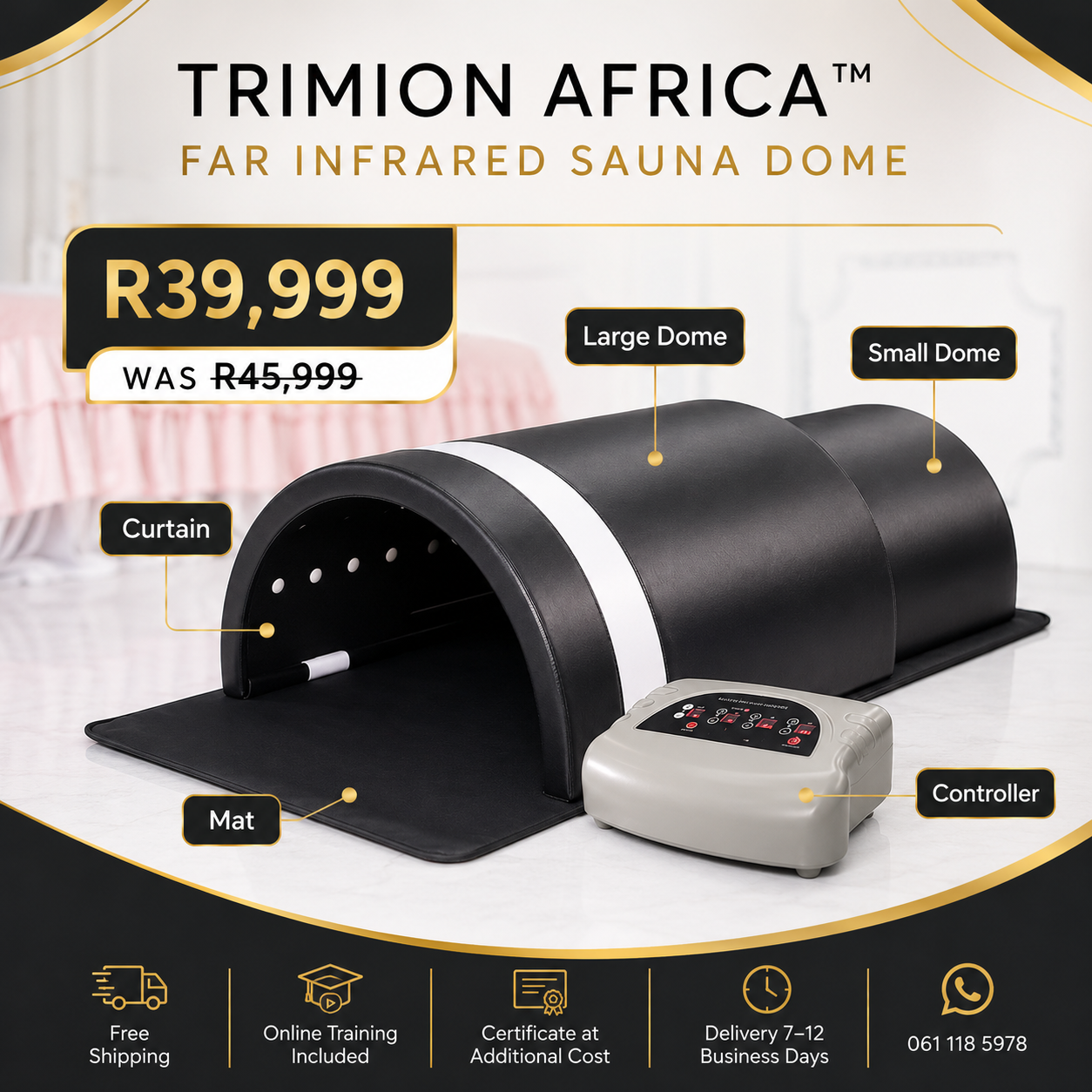 Far infrared sauna dome with component labels