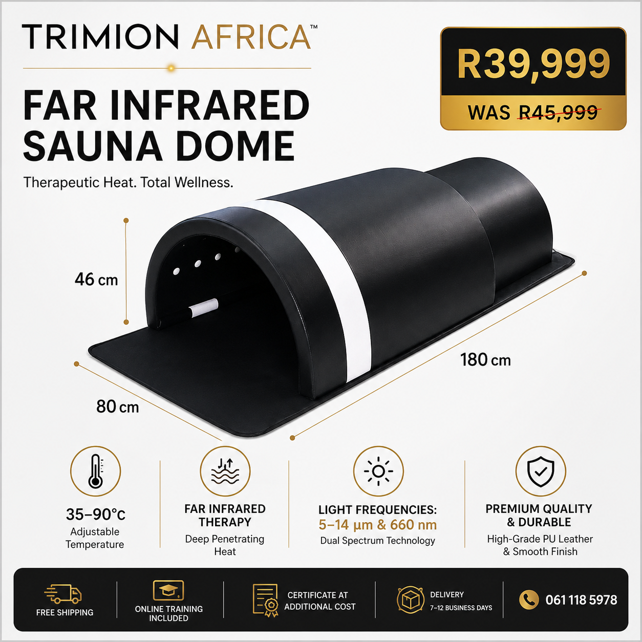 Far infrared sauna dome dimensions and technical features